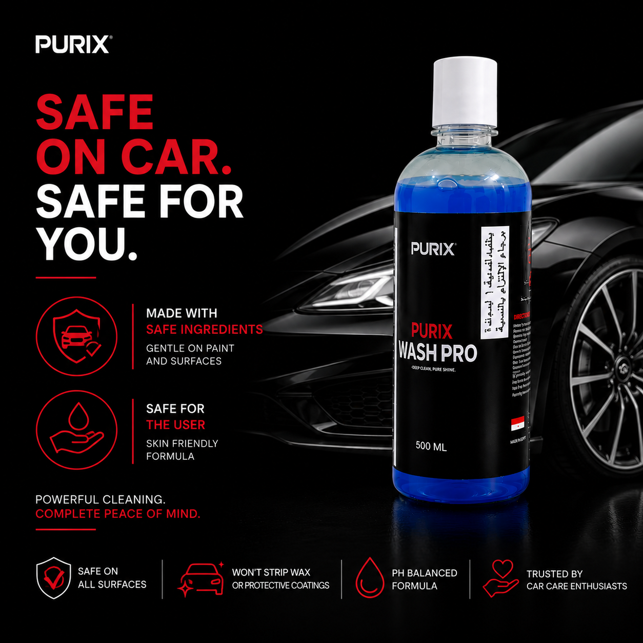 Purix Wash Pro 1000ml car shampoo streak-free shine made in Egypt