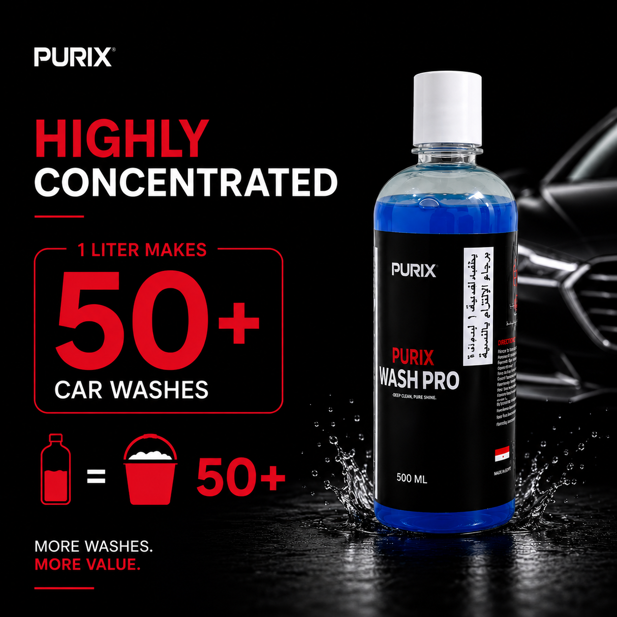Purix Wash Pro car wash shampoo rich foam formula paint safe